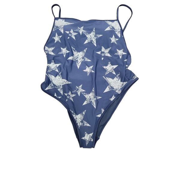 Aerie Apron One Piece Swimsuit Monokini Blue & White Stars Low Back  Size XL - Picture 1 of 8